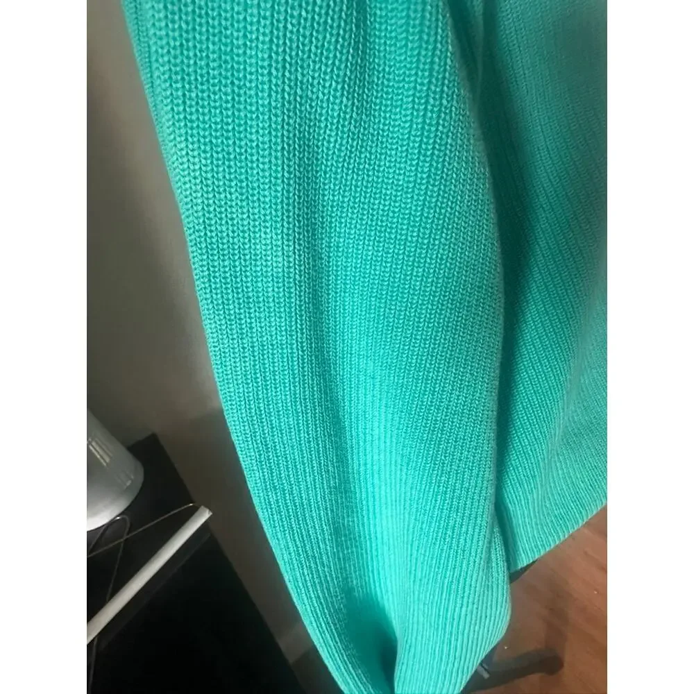 Vintage 80s Lands End Made in USA Cotton Henley Sweater Emerald Green XL Long